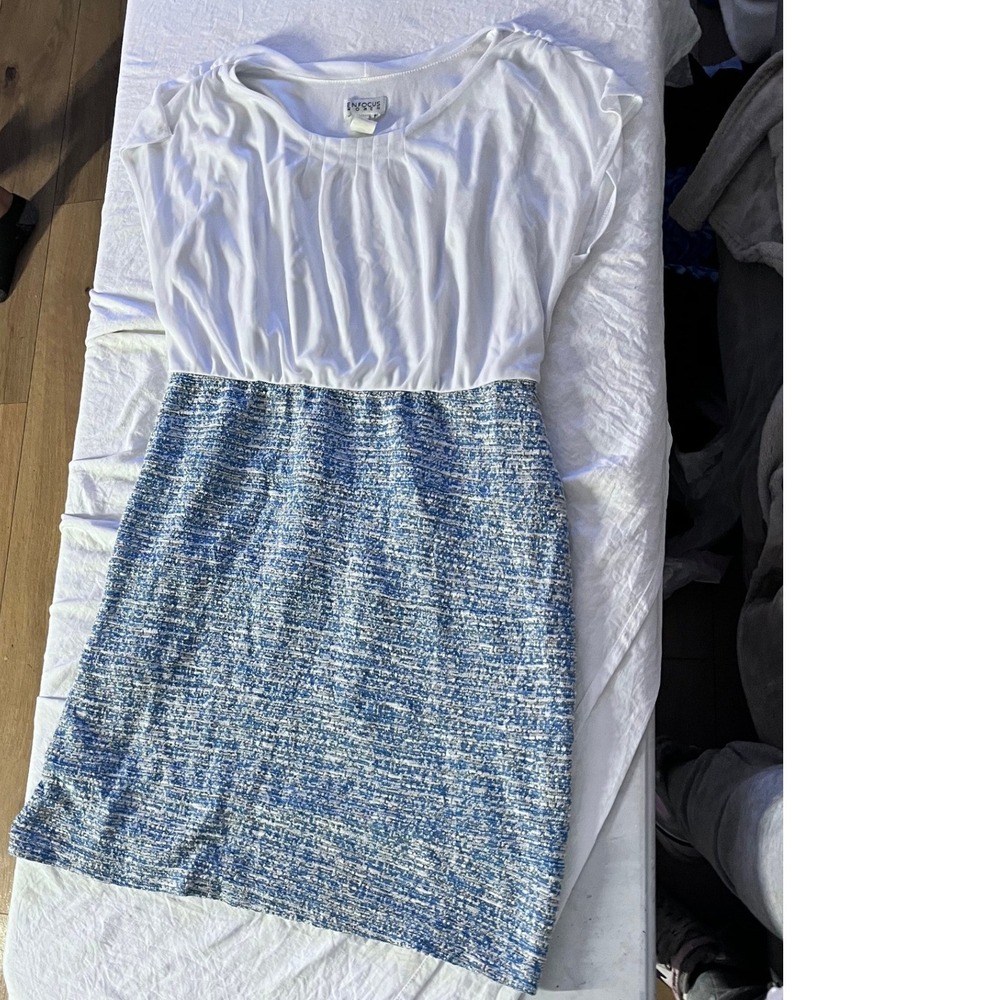Enfocus Women‎ 14W White Top Blue Tweed Skirt Sheath Dress Petite